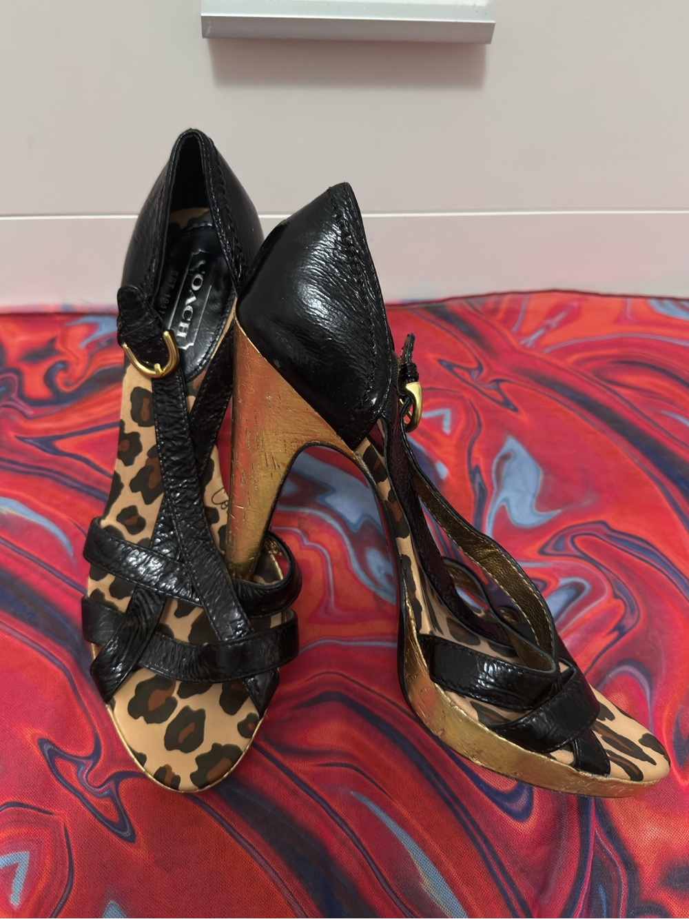Coach "Dorathee" Patent Open-Toe Sandals